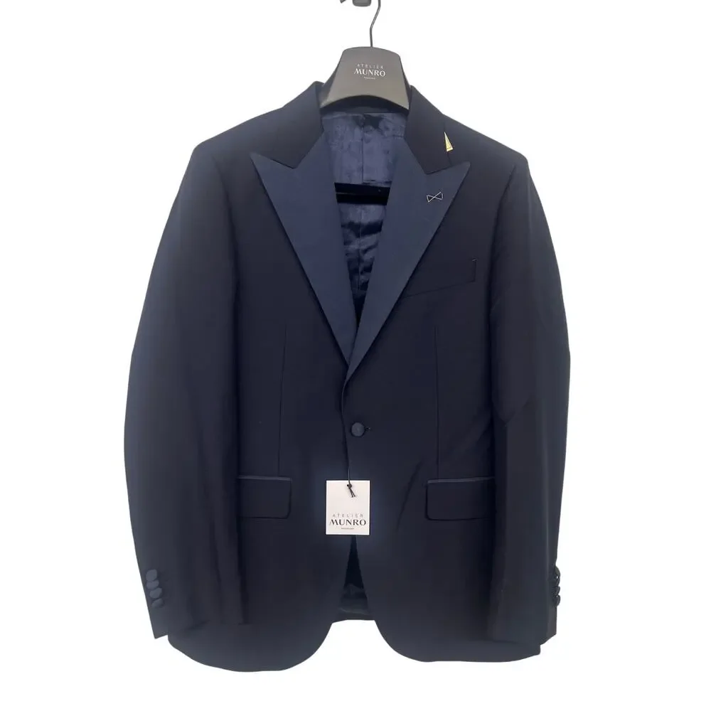 $995 New 2 PC Mens Suit Atelier munro sz38 us navy blue tuxedo satin lapel